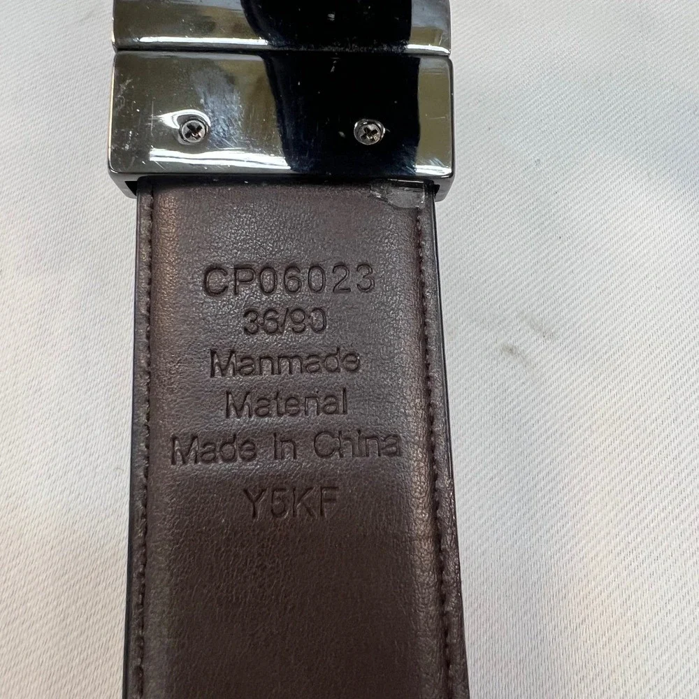 Perry Ellis Mens Reversible Belt Black Brown Gunmetal Buckle Size 36 Office Wear